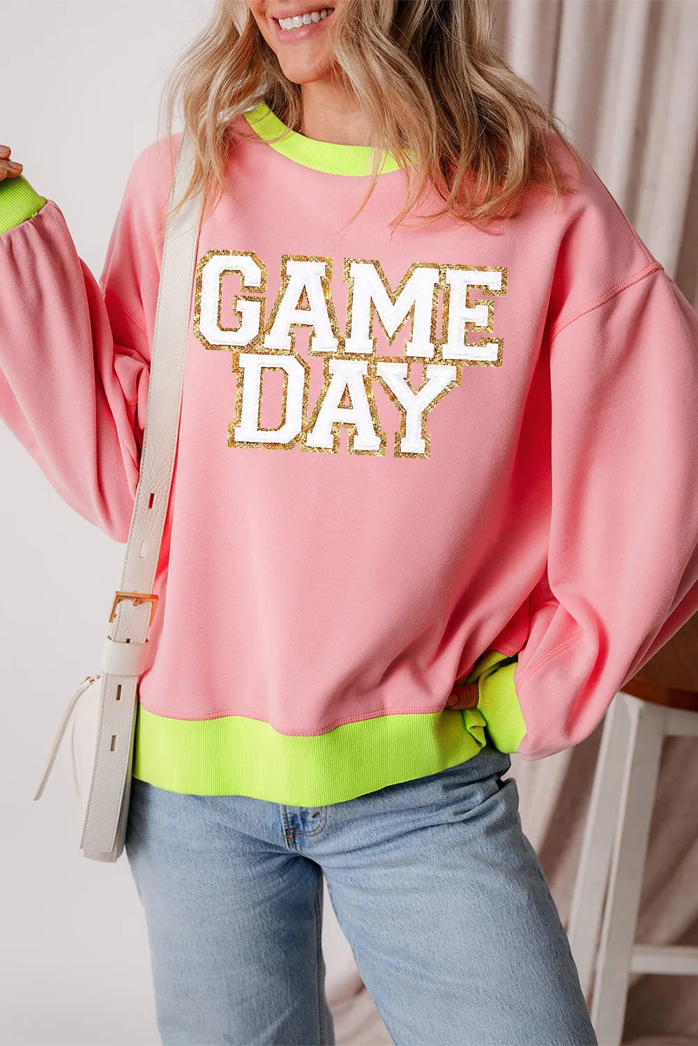 Letter Graphic Round Neck Long Sleeve Sweatshirt - Charming Charlie
