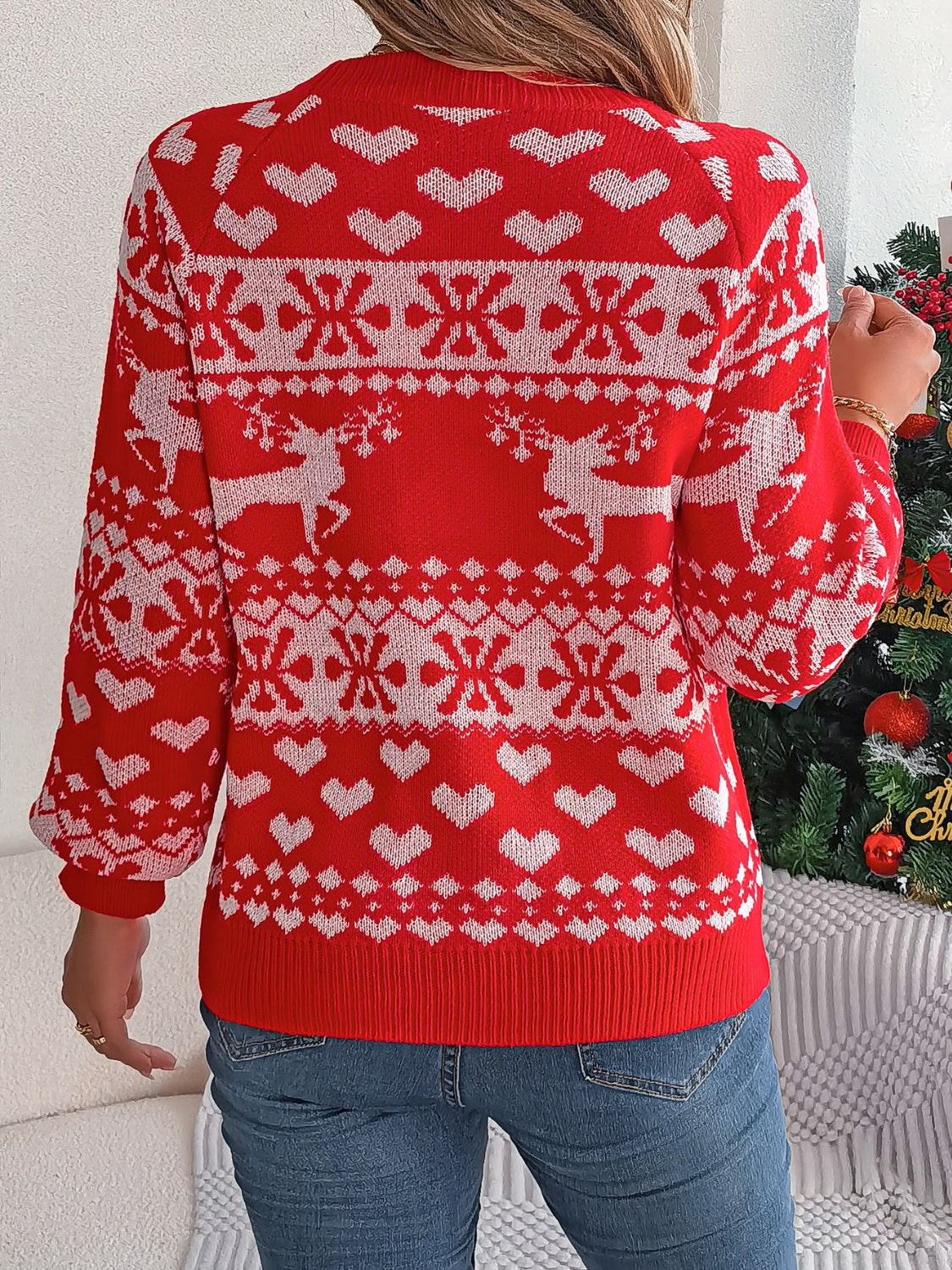 Christmas Element Round Neck Long Sleeve Sweater - Charming Charlie