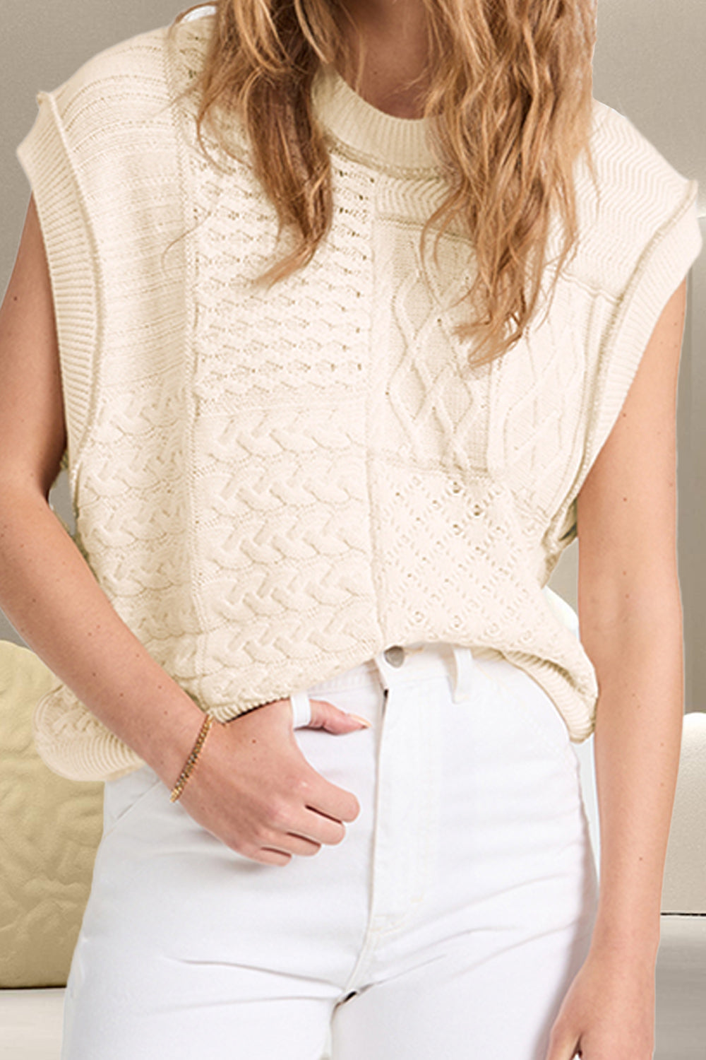 Cable-Knit Round Neck Sweater Vest - Charming Charlie