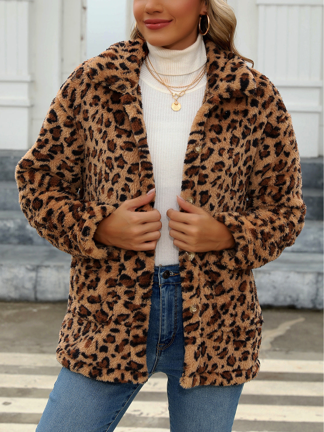 Button Up Drop Shoulder Fuzzy Jacket - Charming Charlie