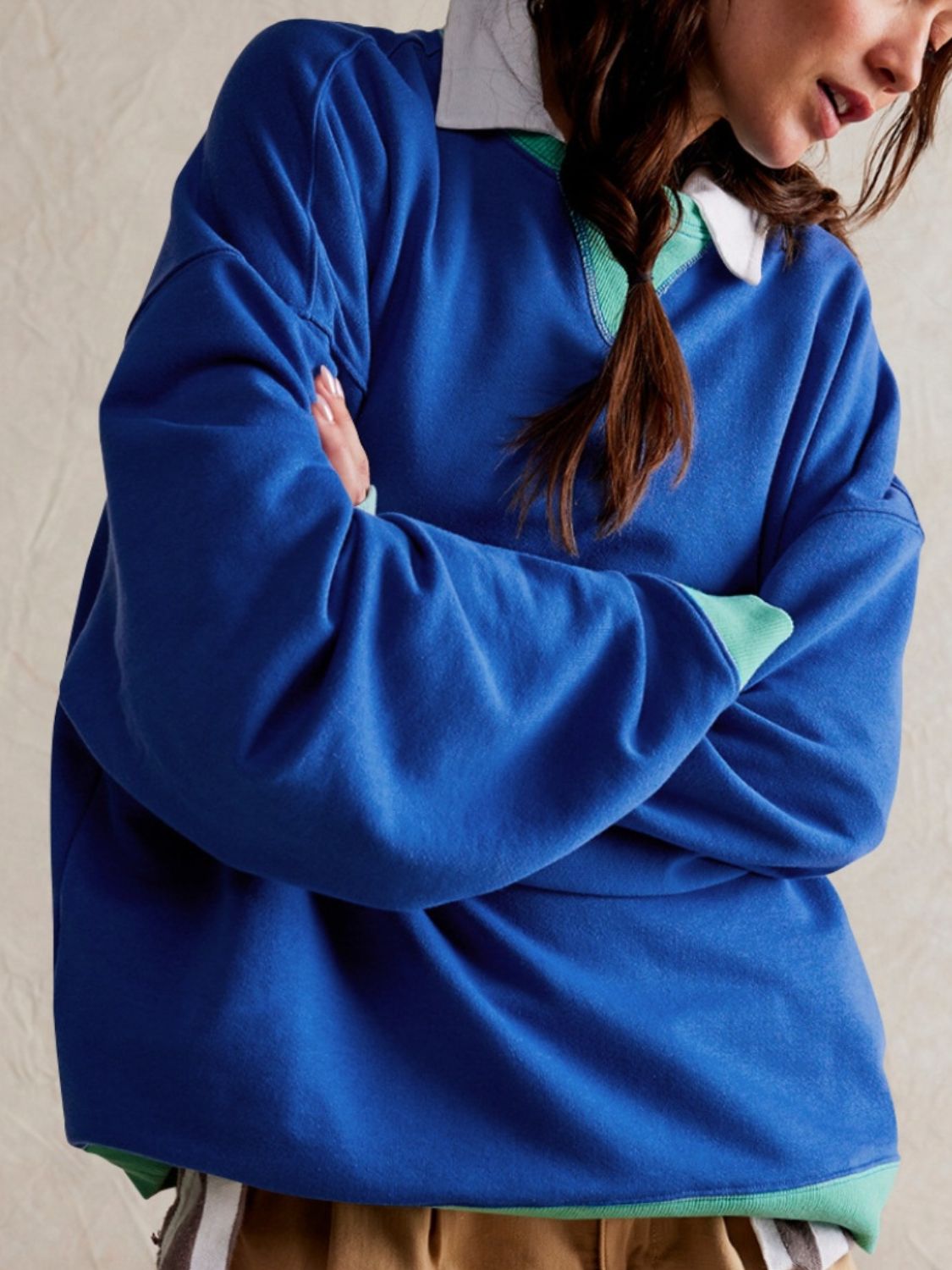 Contrast Dropped Shoulder Long Sleeve Sweatshirt - Charming Charlie