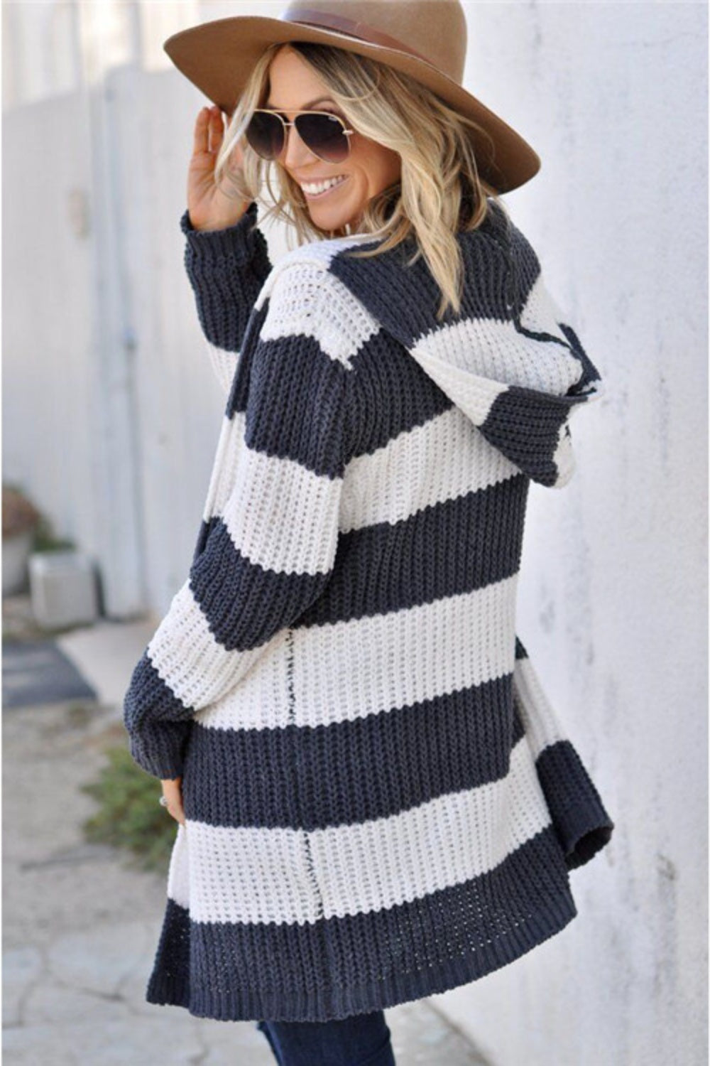 Contrast Stripes Open Front Long Sleeve Cardigan - Charming Charlie