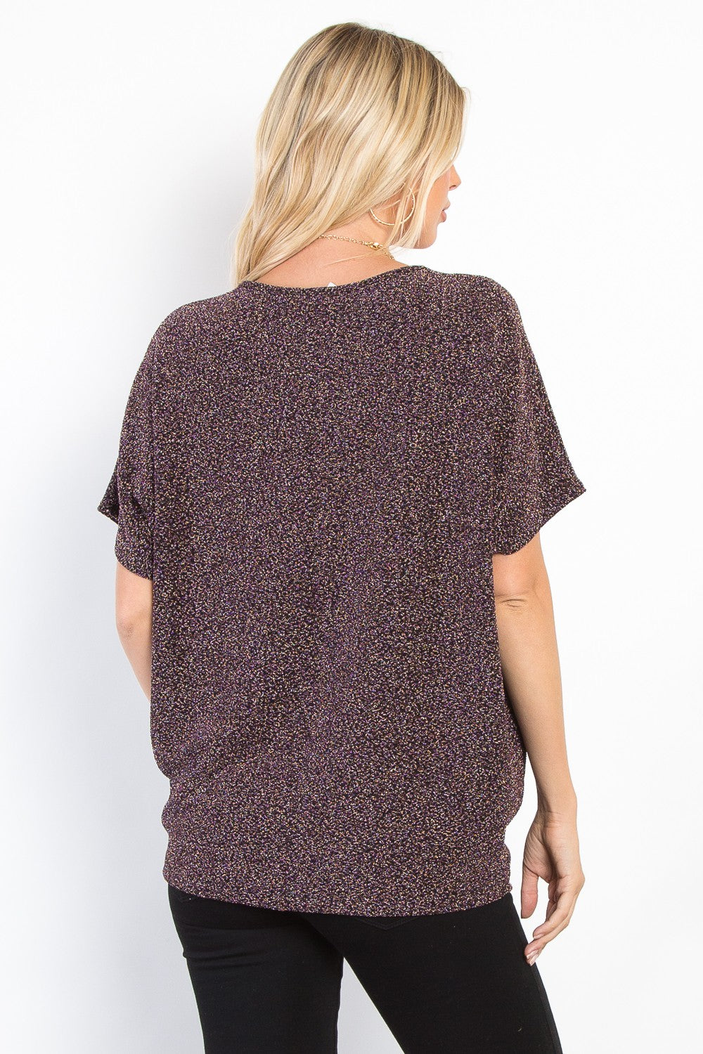 Be Stage Full Size Lurex Center Elastic Cinched Knit Top - Charming Charlie