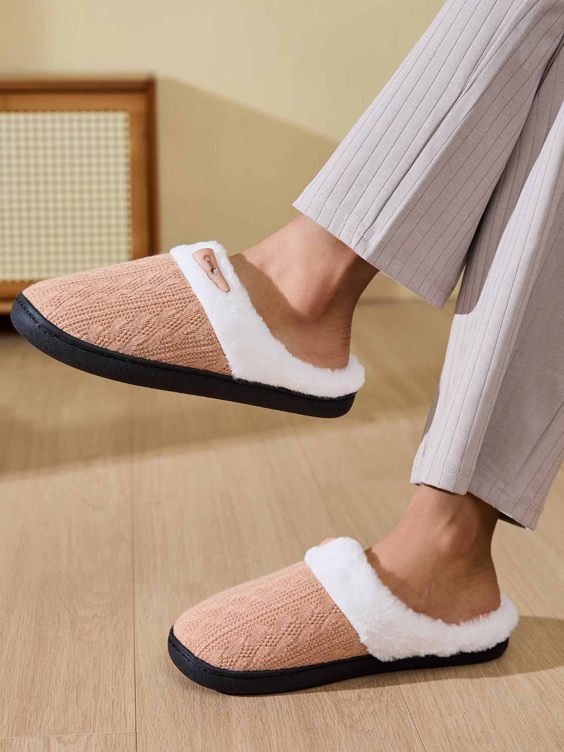Horn Buckle Furry Texture Flat Slippers - Charming Charlie