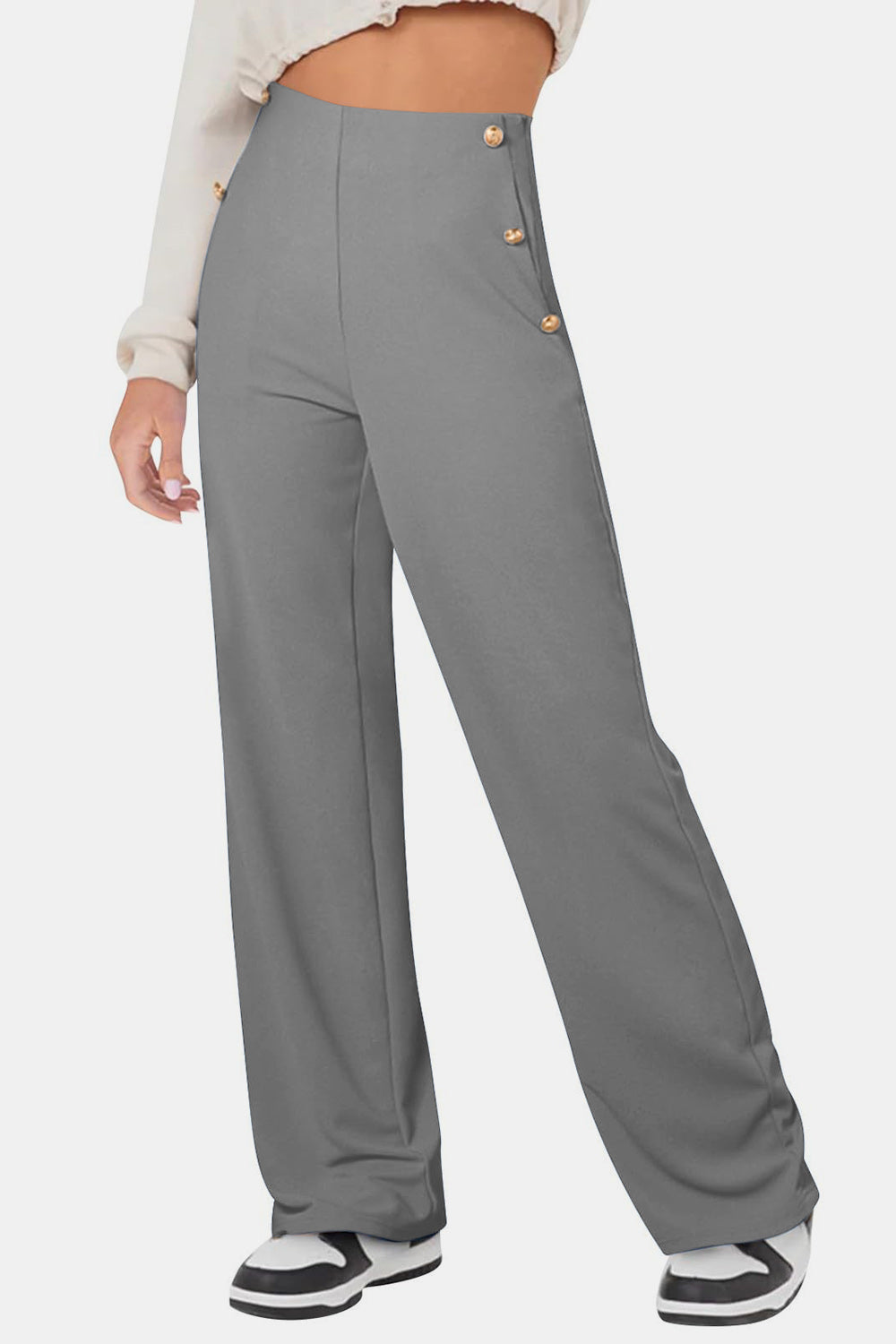 Decorative Button High Rise Pants - Charming Charlie