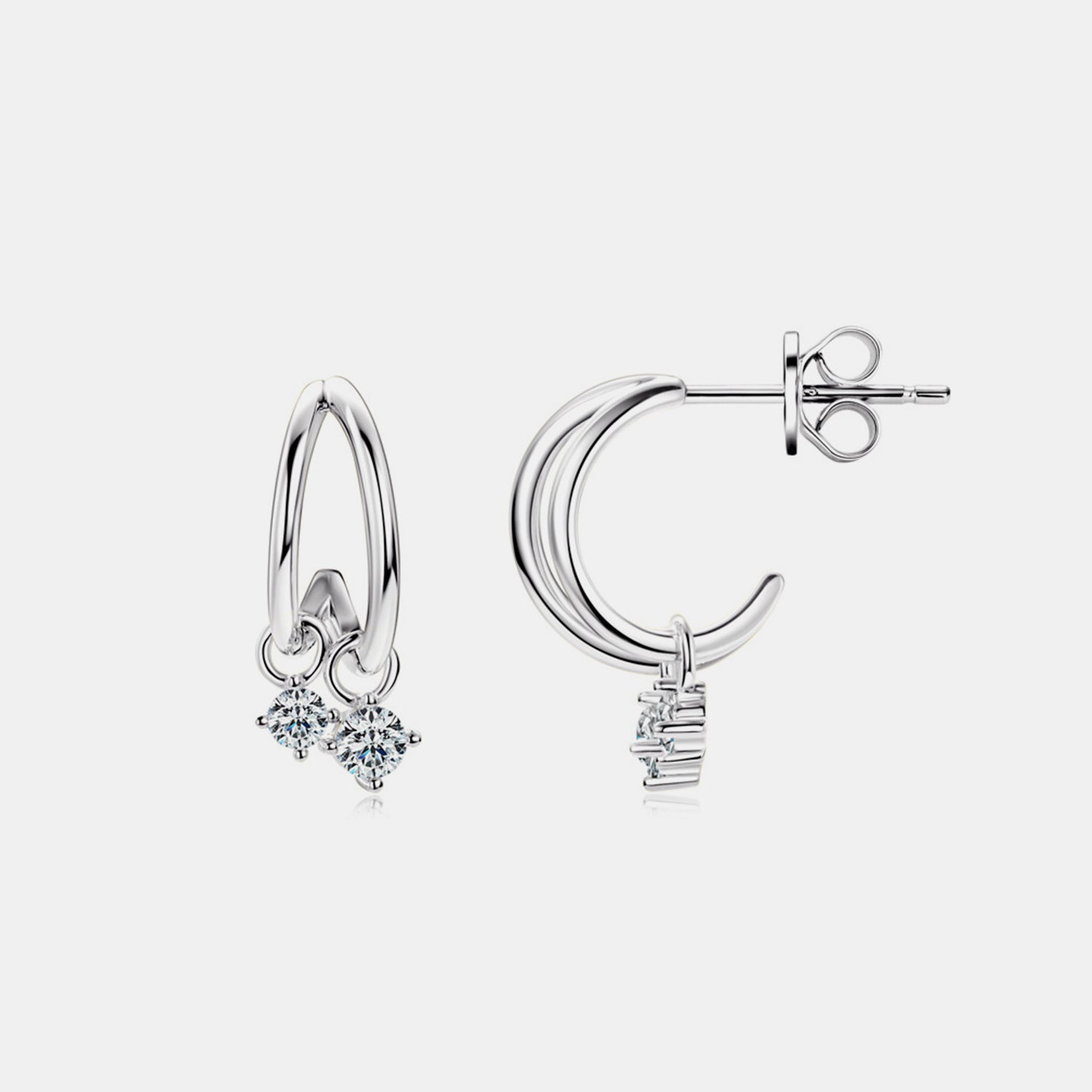 925 Sterling Silver Moissanite C-Hoop Earrings - Charming Charlie