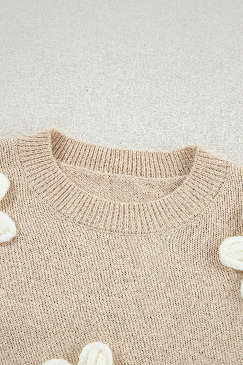 Crochet Flower Round Neck Long Sleeve Sweater - Charming Charlie