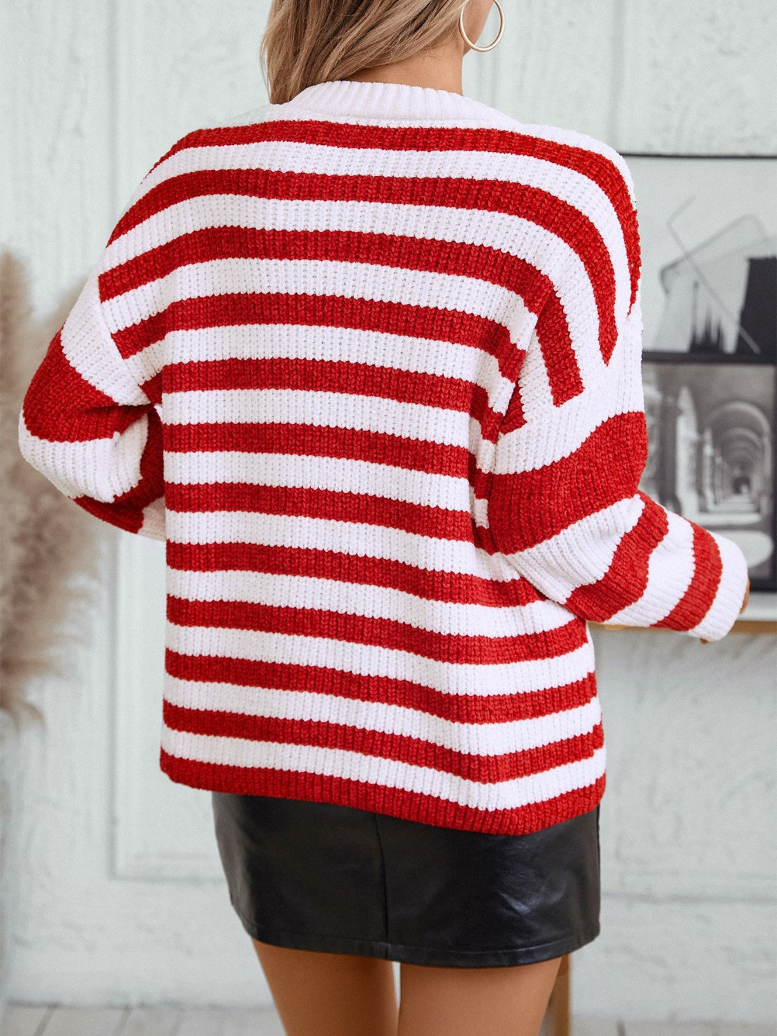 Striped Round Neck Long Sleeve Sweater - Charming Charlie