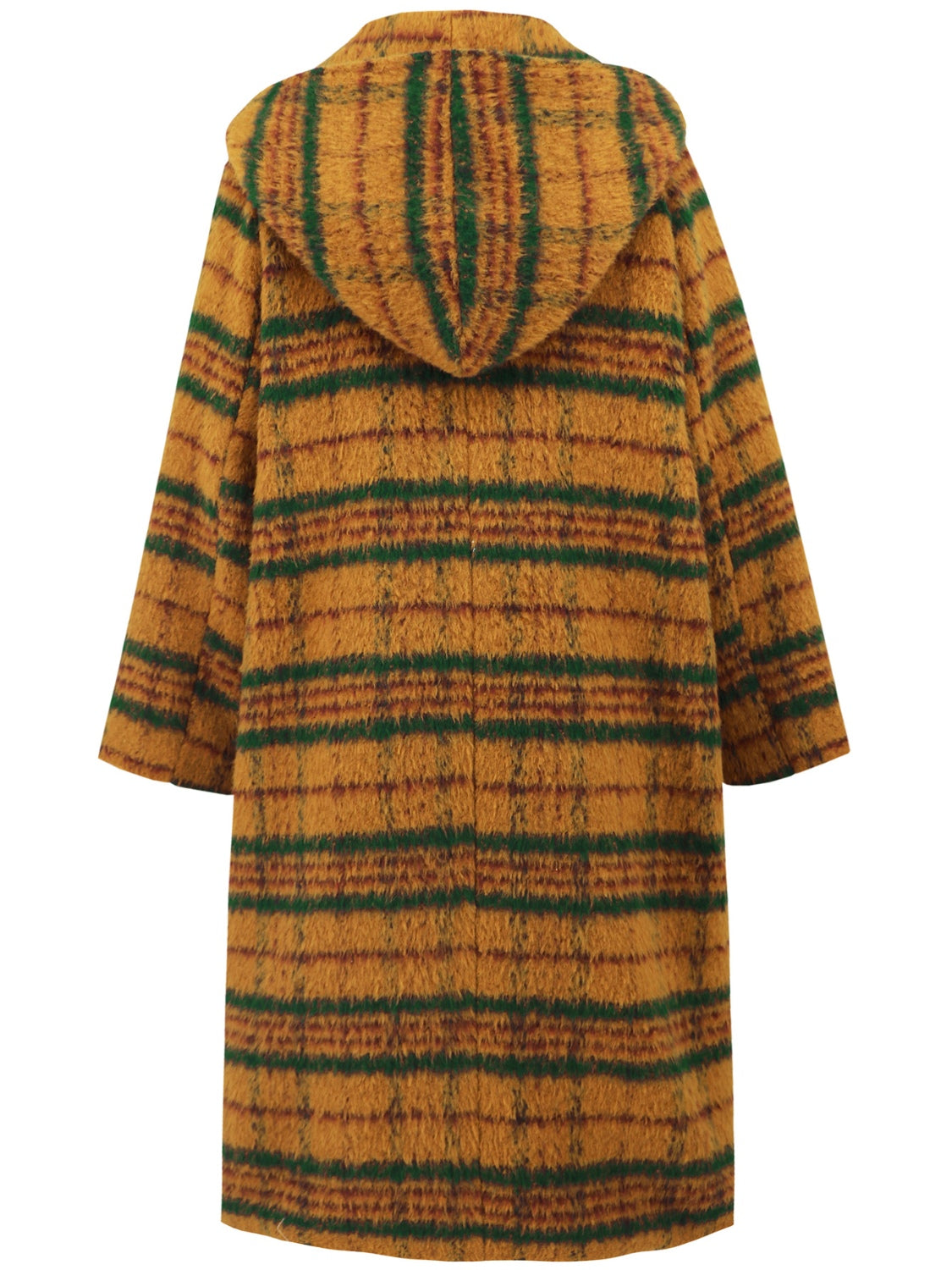 Plaid Long Sleeve Hooded Coat with Pockets - Charming Charlie