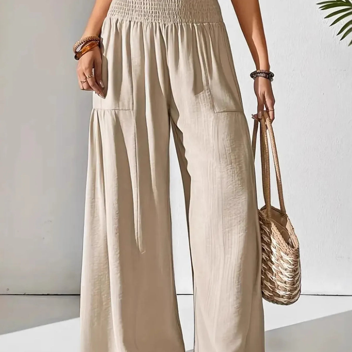 Medina Smocked Waist Cropped Pant - Black