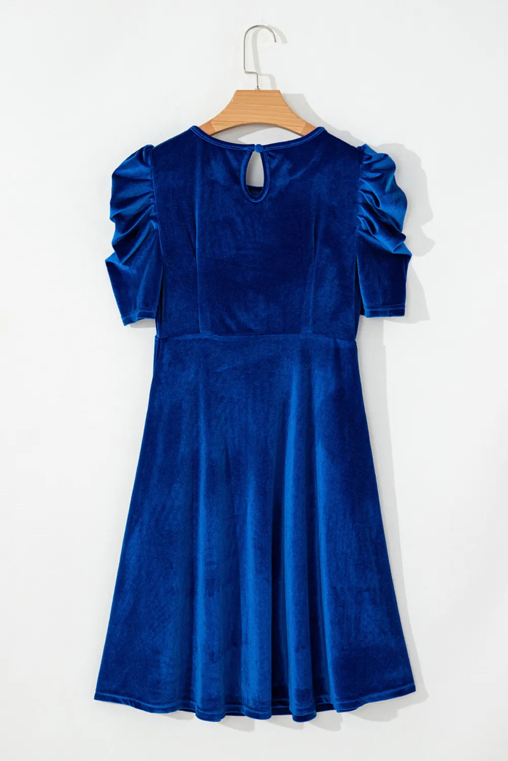 Velvet Round Neck Puff Sleeve Dress - Charming Charlie