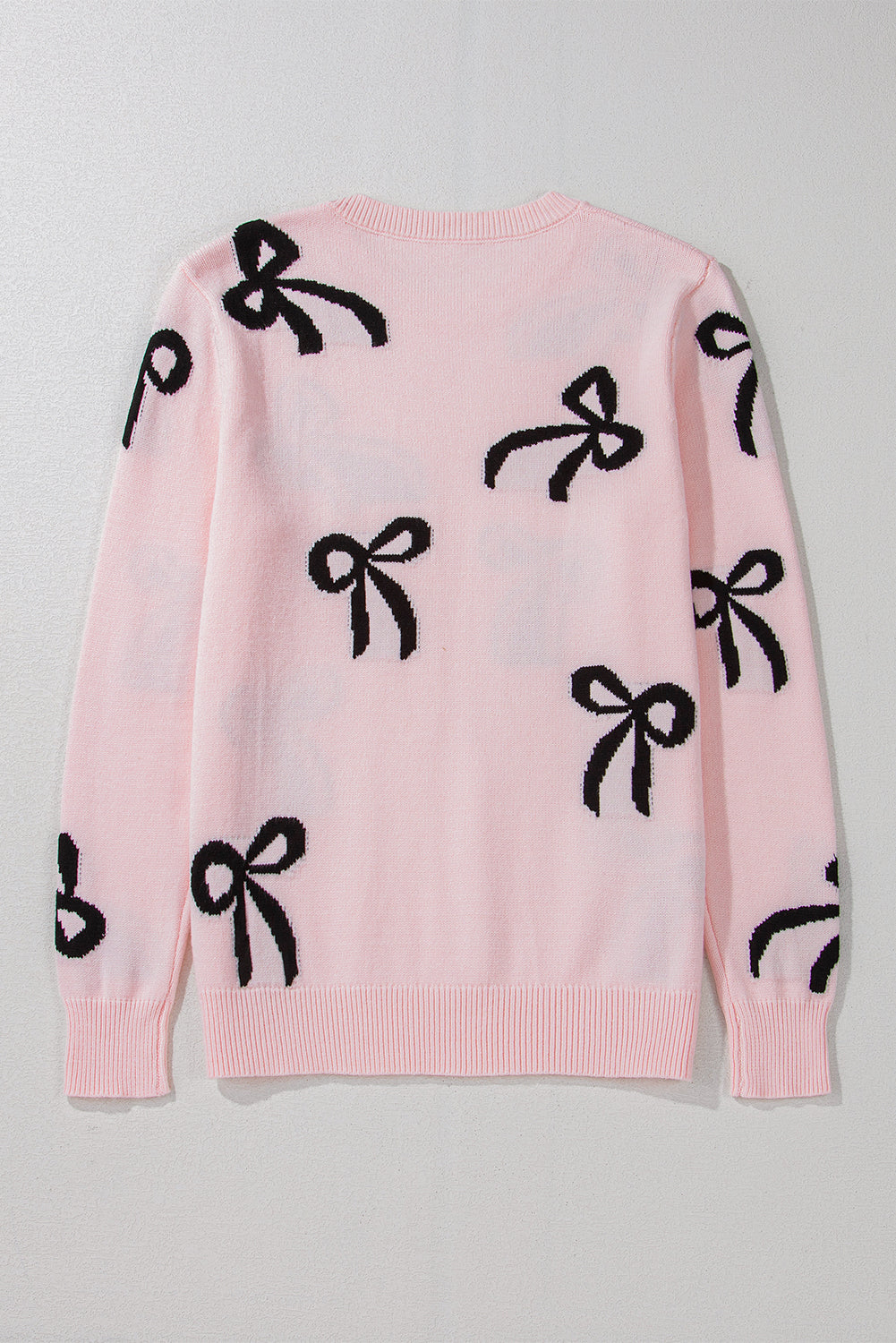 Bow Pattern Round Neck Loose Fit Sweater - Charming Charlie