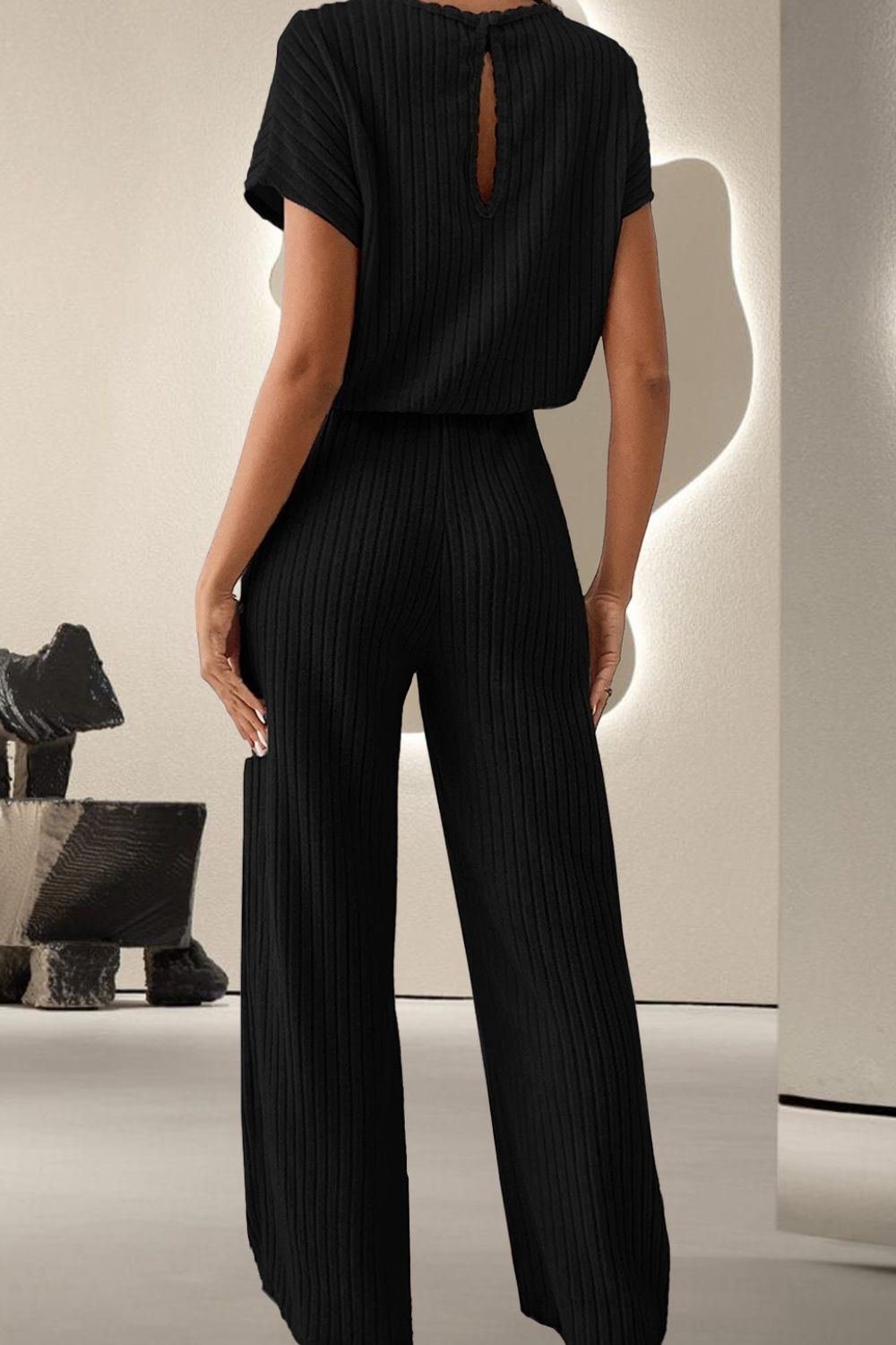 Round Neck Short Sleeve Jumpsuit - Charming Charlie