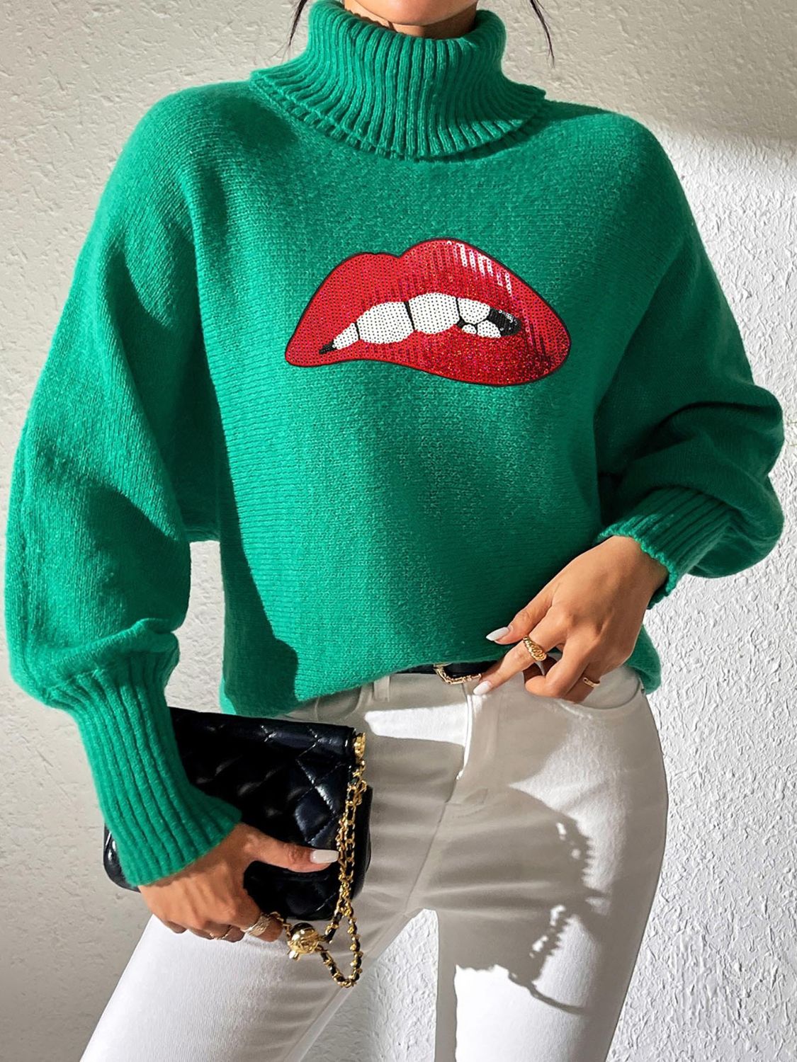 Lip Turtleneck Long Sleeve Sweater - Charming Charlie