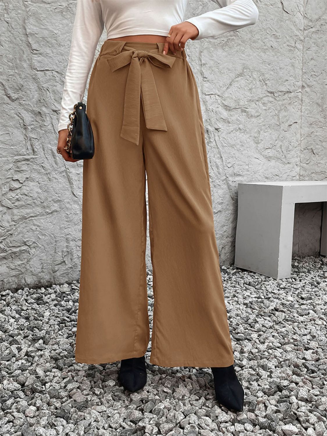Tied High Waist Wide Leg Pants - Charming Charlie