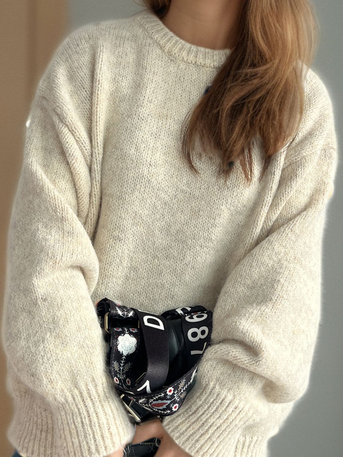 Round Neck Long Sleeve Sweater - Charming Charlie