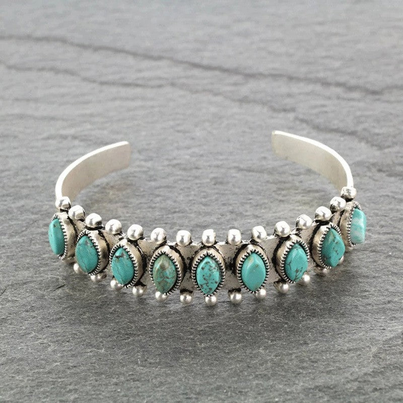 Artificial Turquoise Alloy Open Bracelet - Charming Charlie