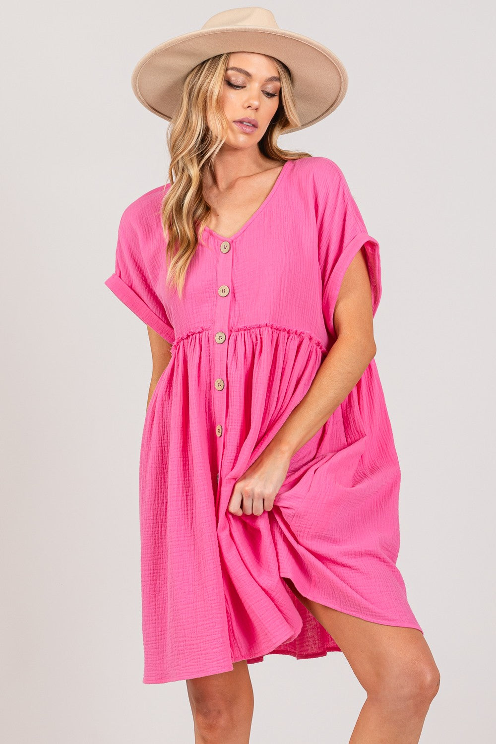 SAGE + FIG Button Up Short Sleeve Dress - Charming Charlie
