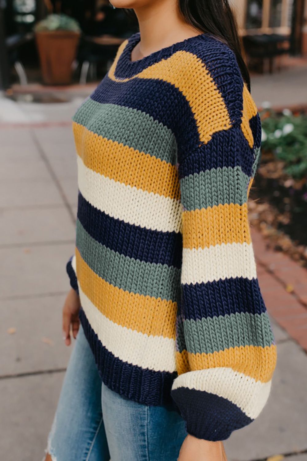 Color Block Round Neck Dropped Shoulder Sweater - Charming Charlie