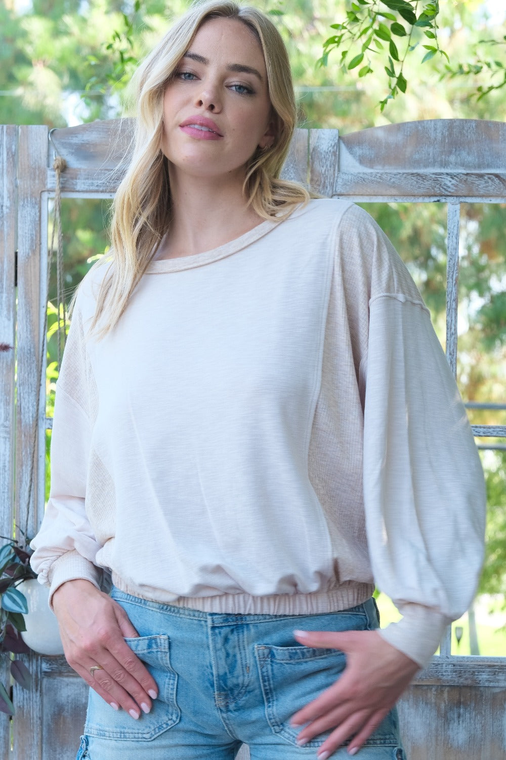 Hailey & Co Rib and Two Tone Knit Mixed Top - Charming Charlie