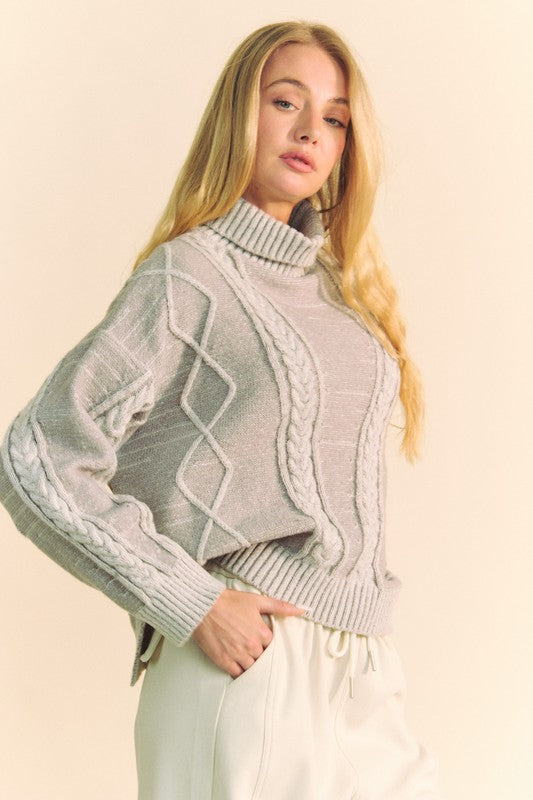 Davi & Dani Cable-Knit Turtleneck Dropped Shoulder Sweater - Charming Charlie