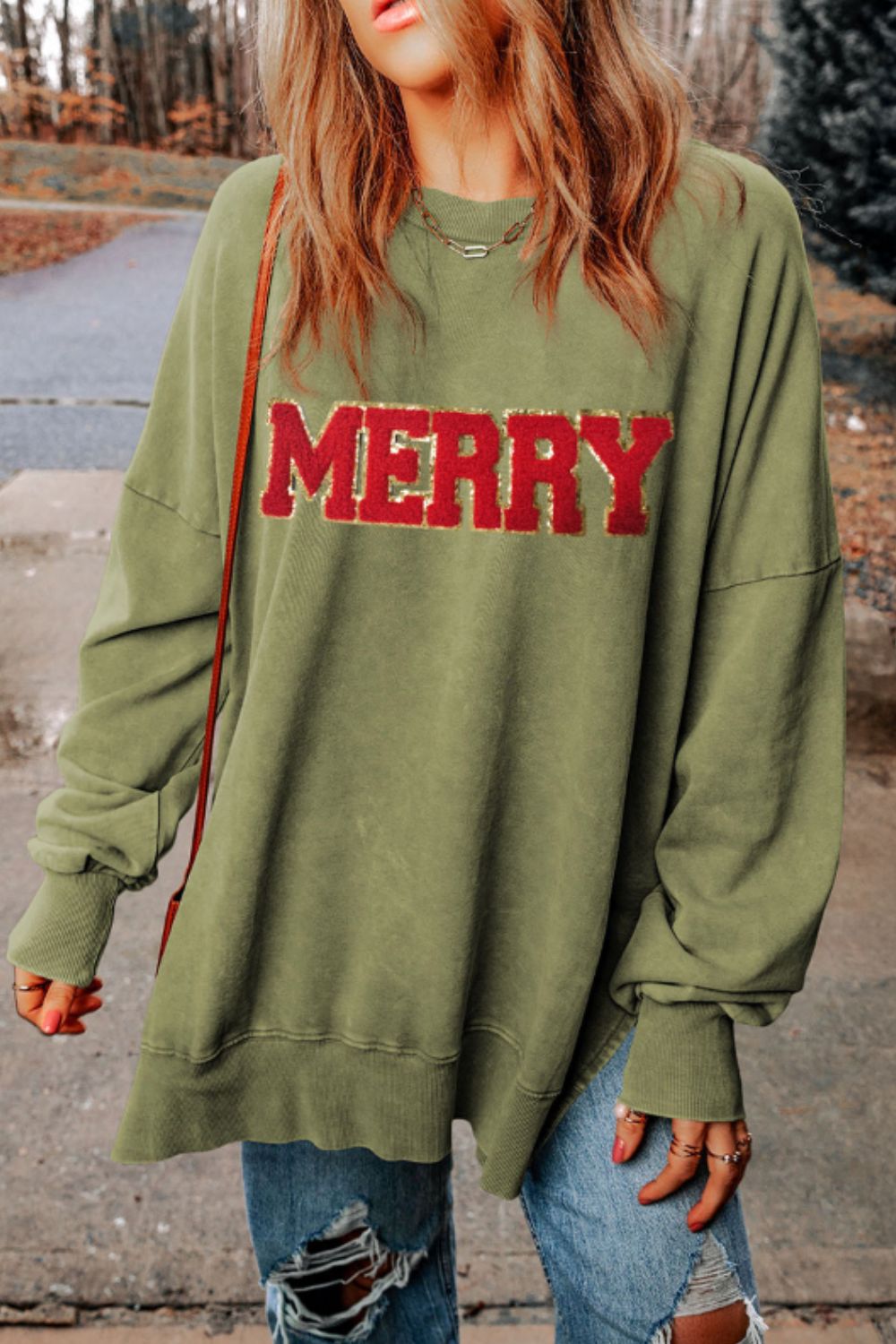 MERRY Side Slit Long Sleeve Sweatshirt - Charming Charlie