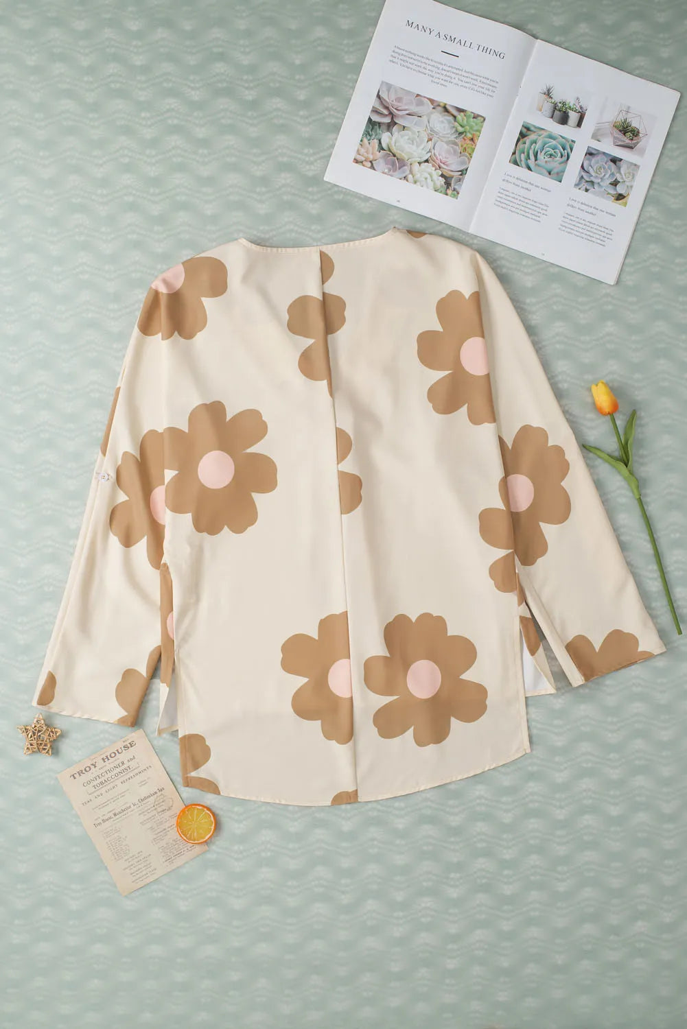 Slit Printed V-Neck Blouse - Charming Charlie