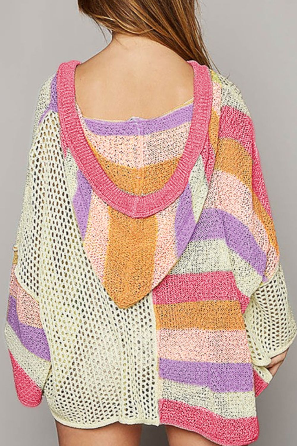 Openwork Color Block Hooded Sweater - Charming Charlie