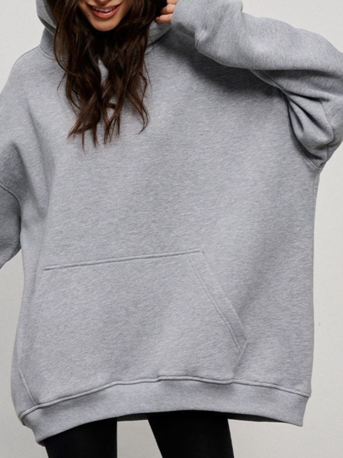 Pocketed Dropped Shoulder Long Sleeve Hoodie - Charming Charlie