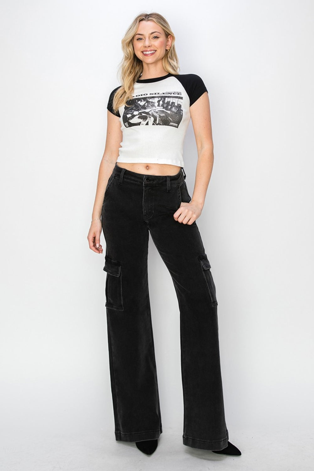 Risen Full Size High Rise Wide Leg Cargo Jeans - Charming Charlie