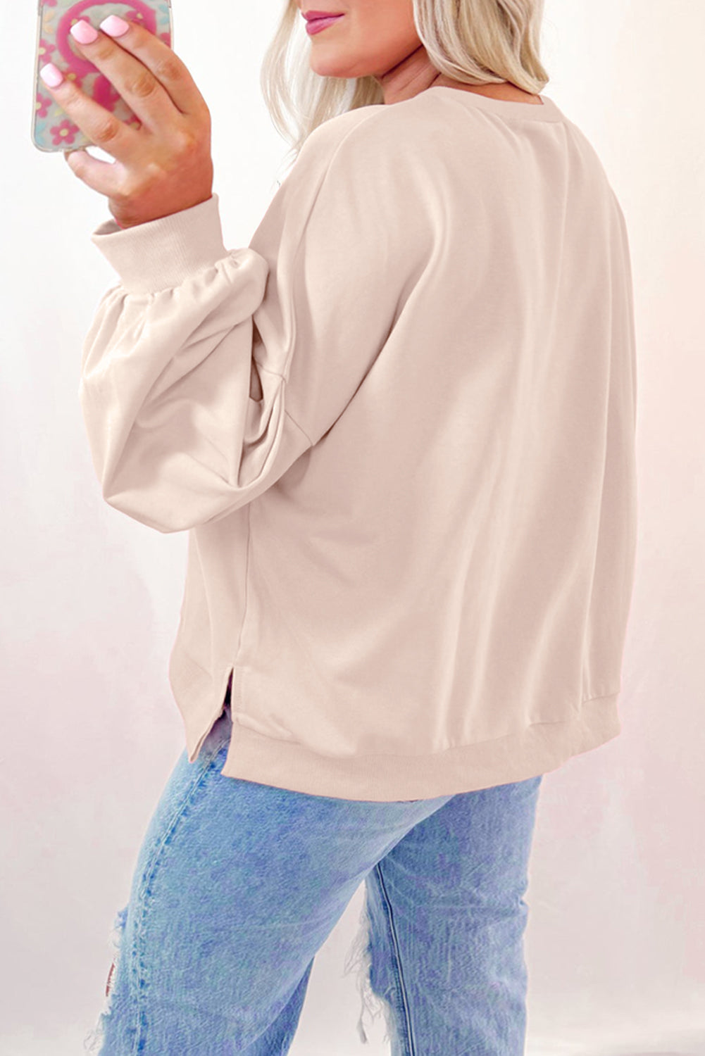 Bow Round Neck Long Sleeve Sweatshirt - Charming Charlie