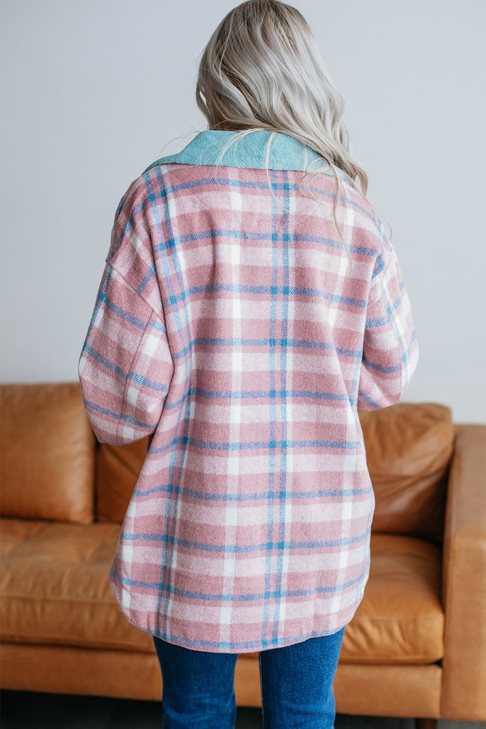 Plaid Collared Neck Flap Pockets Shacket - Charming Charlie