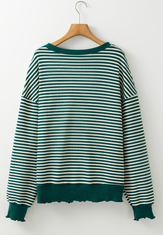 LUCKY Striped Round Neck Long Sleeve Sweatshirt - Charming Charlie
