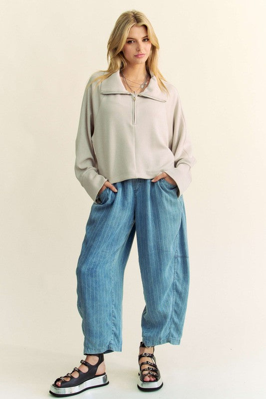 Davi & Dani Drawstring Hem Half Zip Raglan Sleeve Sweatshirt - Charming Charlie