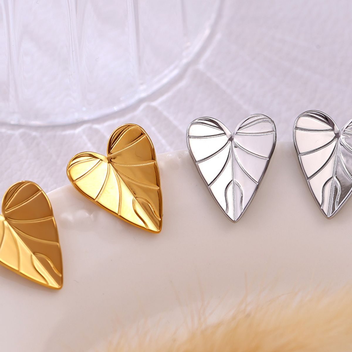 Stainless Steel Heart Leaf Stud Earring - Charming Charlie