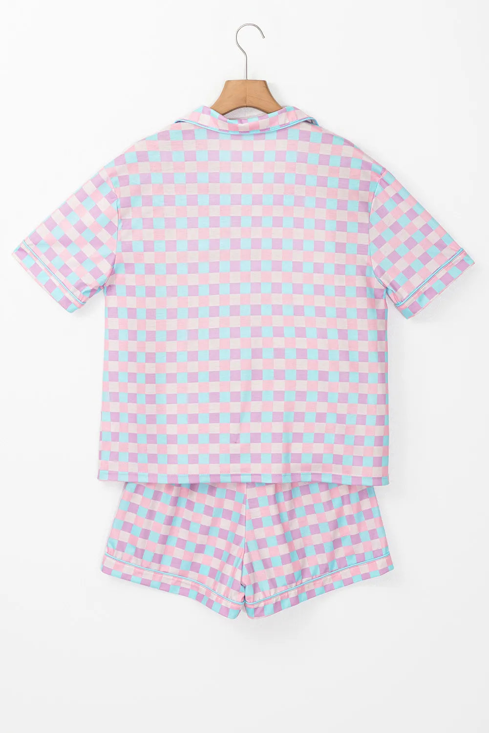 Plaid Collared Neck Short Sleeve Top and Shorts Lounge Set - Charming Charlie