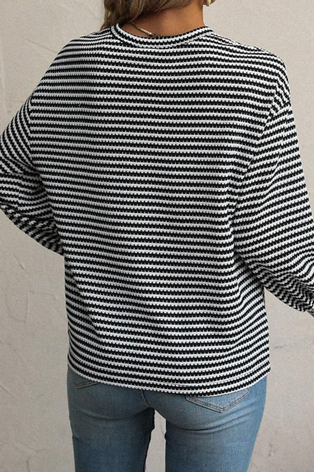 Striped Round Neck Long Sleeve Top - Charming Charlie
