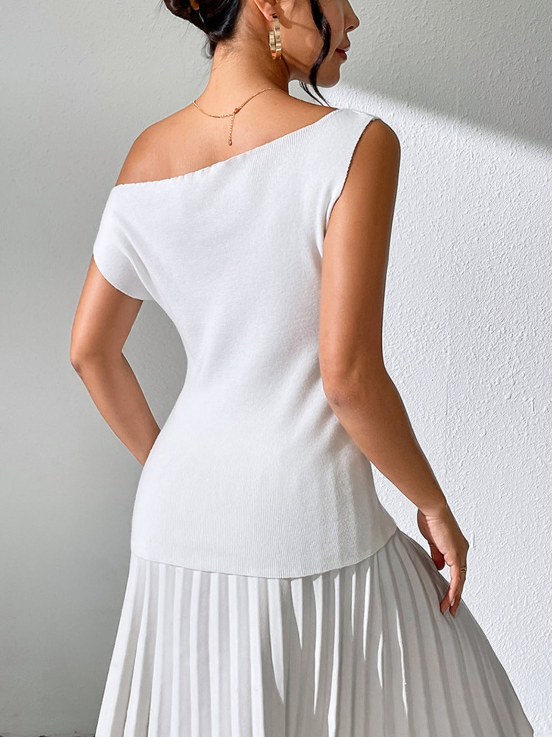 Single Shoulder Short Sleeve Knit Top - Charming Charlie