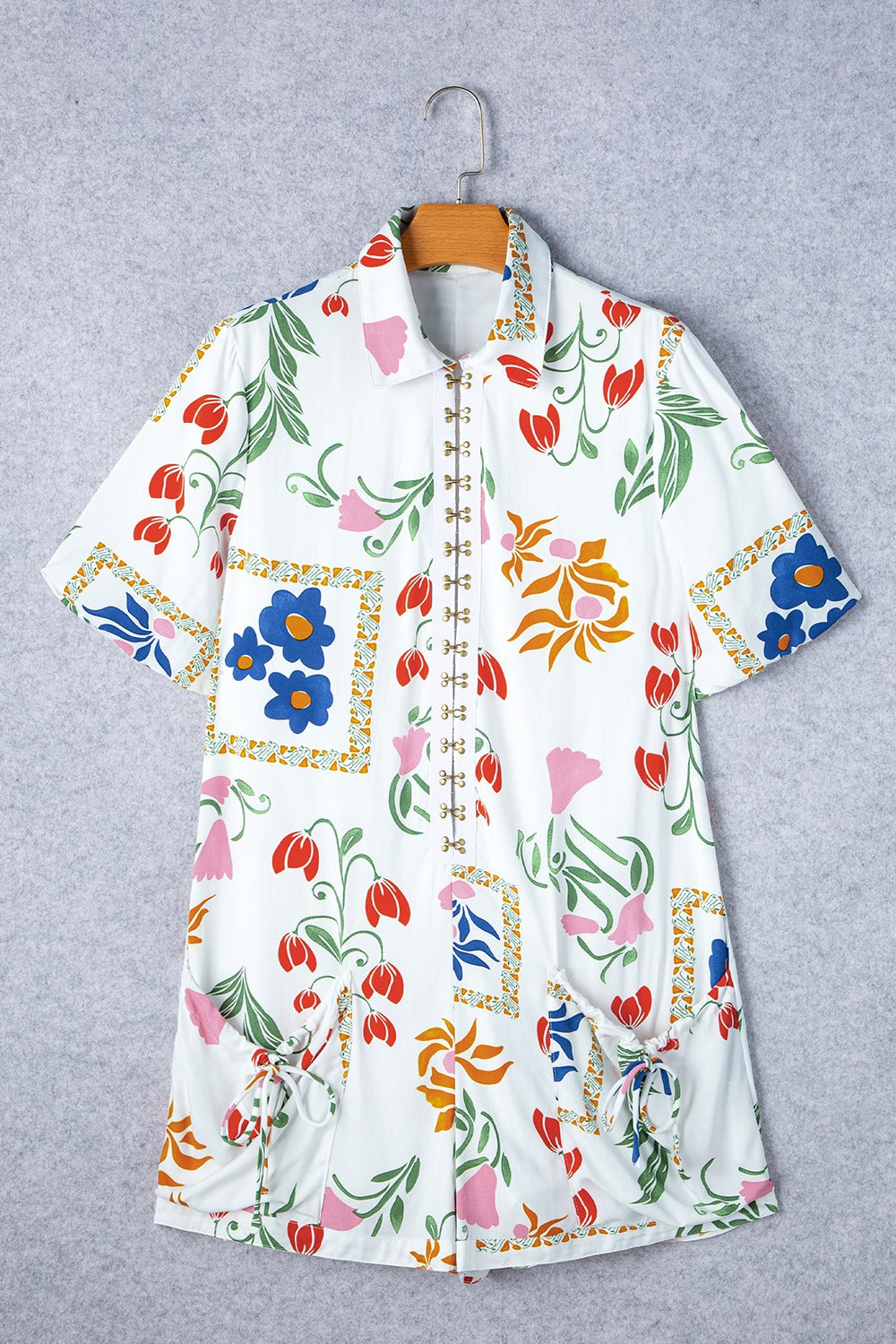 Pocketed Printed Half Sleeve Romper - Charming Charlie