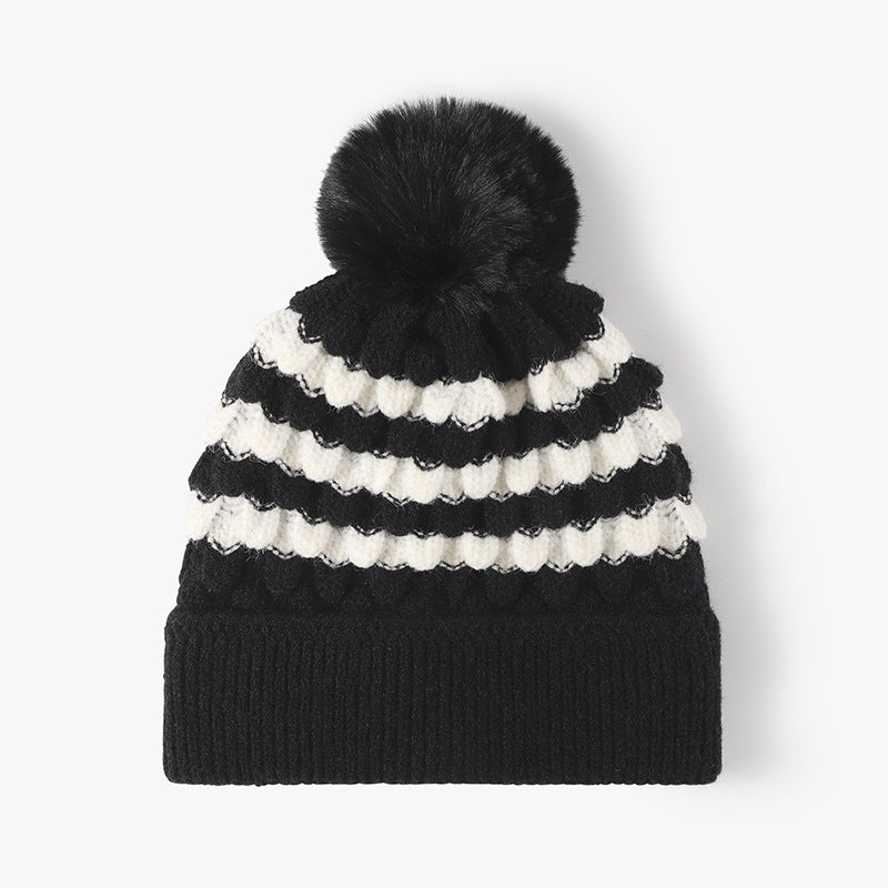 Striped Contrast Knit Hat with Pom-pom - Charming Charlie
