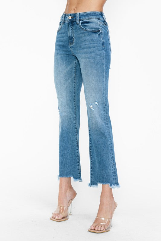 bytos Raw Hem Distressed Mid Rise Crop Jeans - Charming Charlie