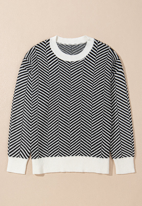 Striped Round Neck Long Sleeve Sweater - Charming Charlie