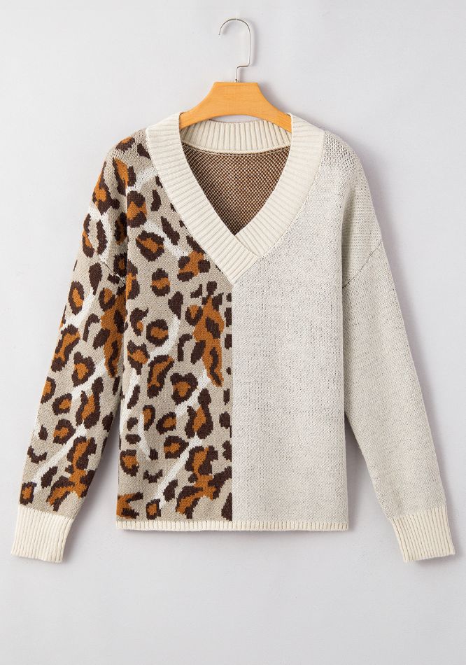 Leopard V Neck Drop Shoulder Sweater - Charming Charlie