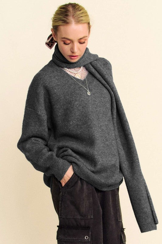 Davi & Dani V-Neck Dropped Shoulder Sweater with Scarf Set - Charming Charlie