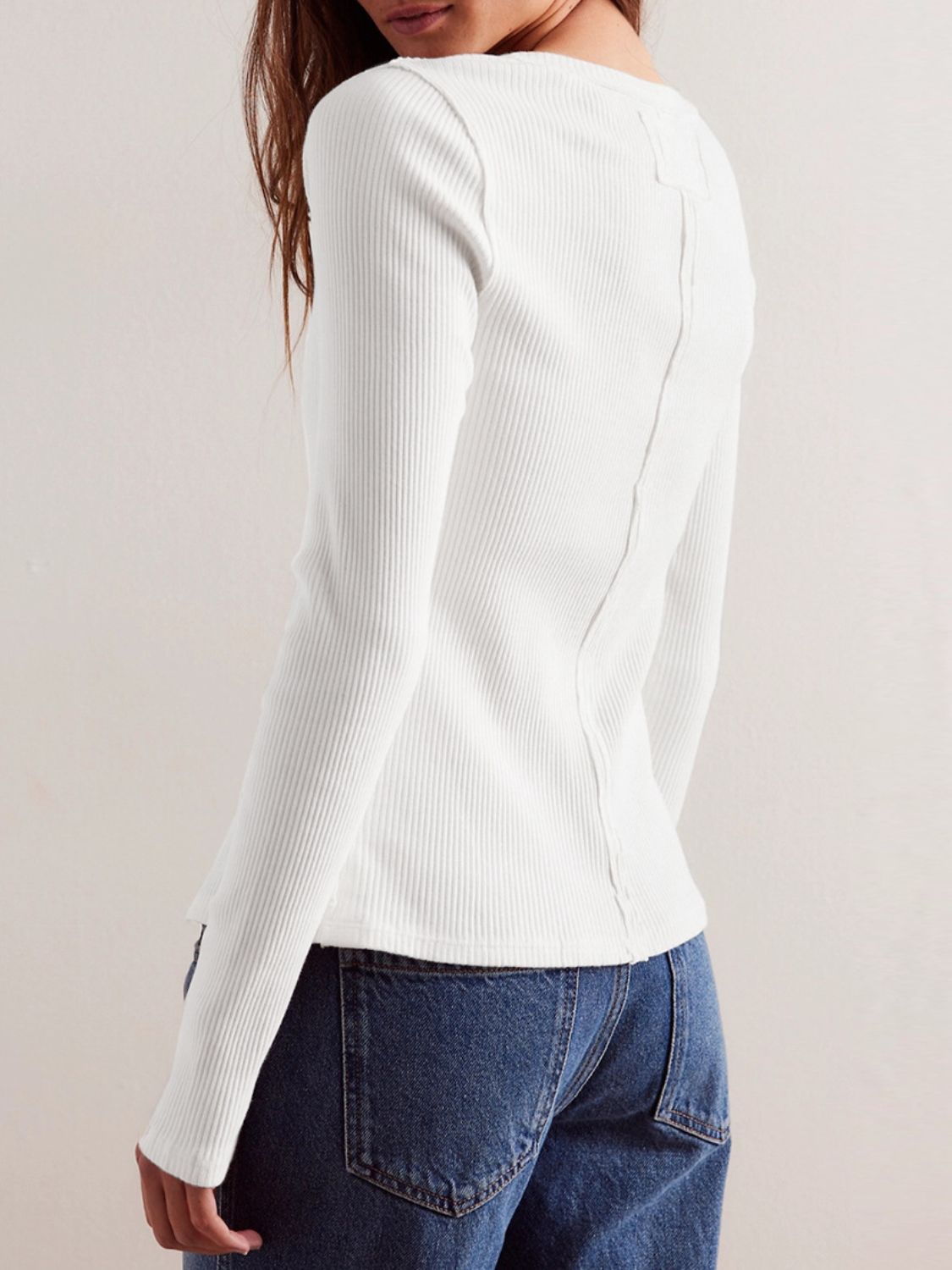 Ribbed Round Neck Long Sleeve Top - Charming Charlie