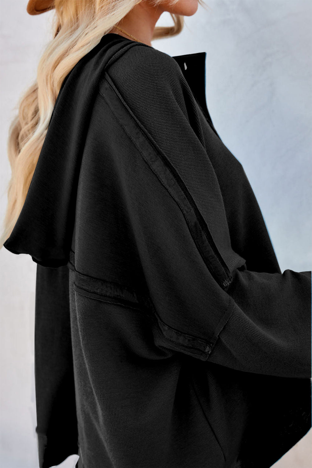 Exposed Seam Long Sleeve Hoodie - Charming Charlie
