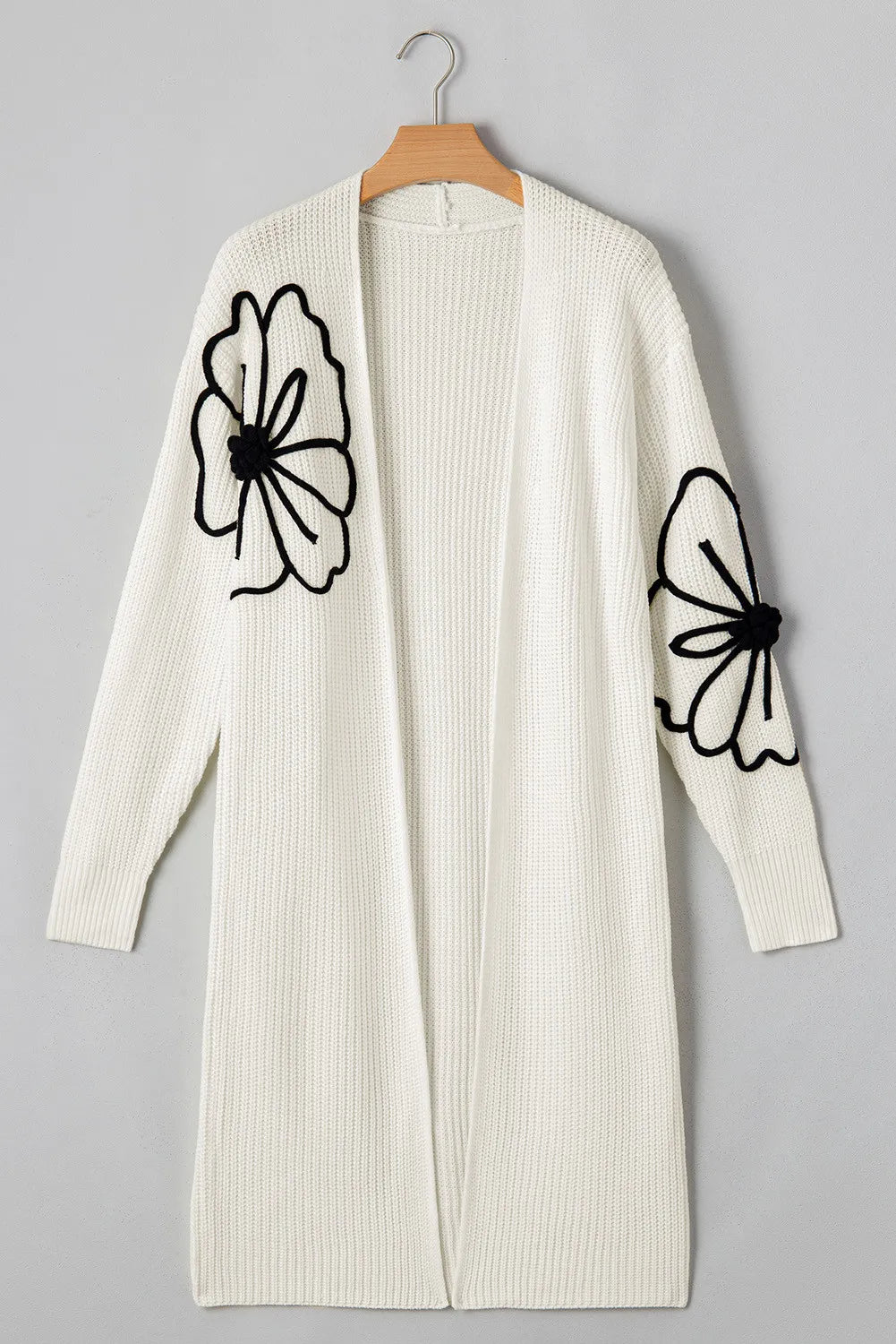 Full Size Flower Open Front Long Sleeve Cardigan - Charming Charlie