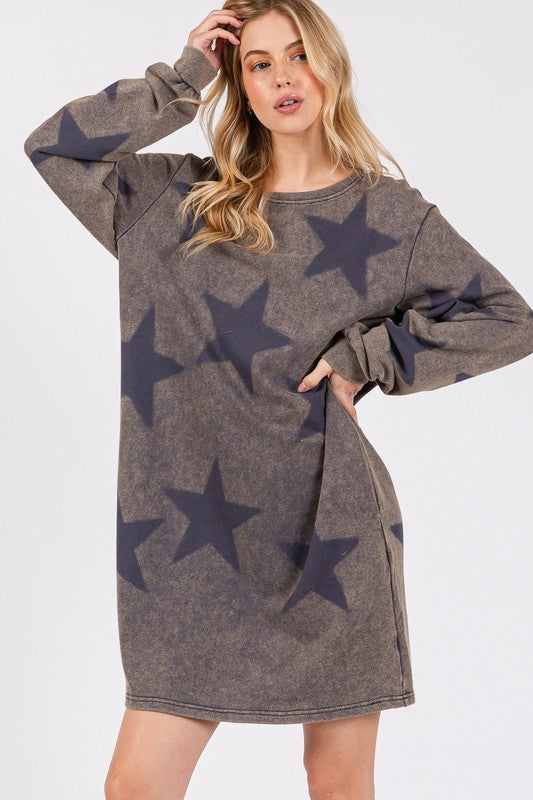 SAGE + FIG Washed Star Print Round Neck Dress - Charming Charlie
