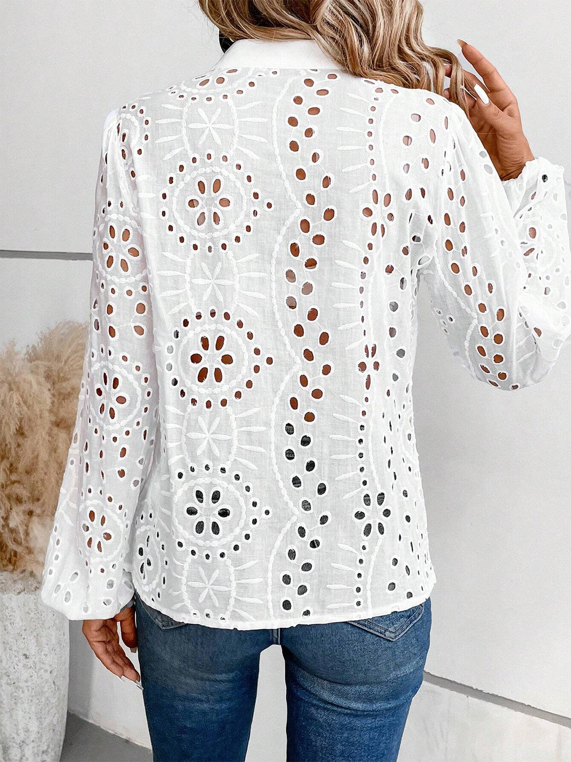Cutout Notched Long Sleeve Blouse - Charming Charlie