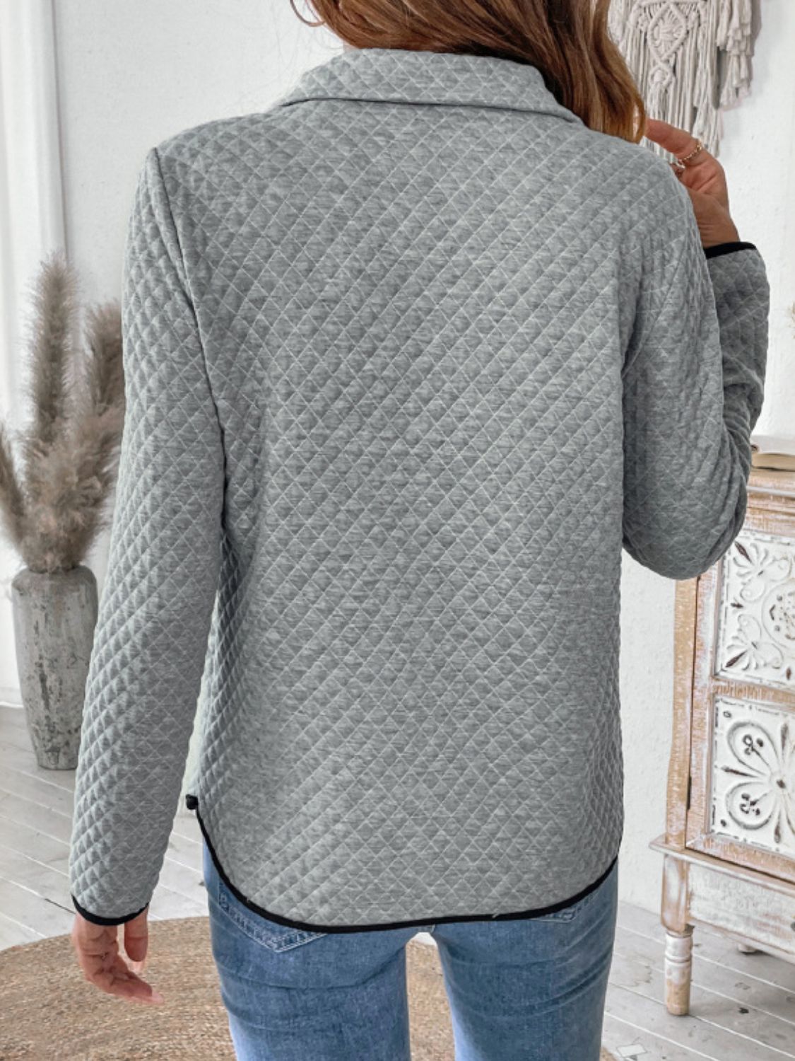 Perfee Texture Half Zip Long Sleeve Sweatshirt - Charming Charlie